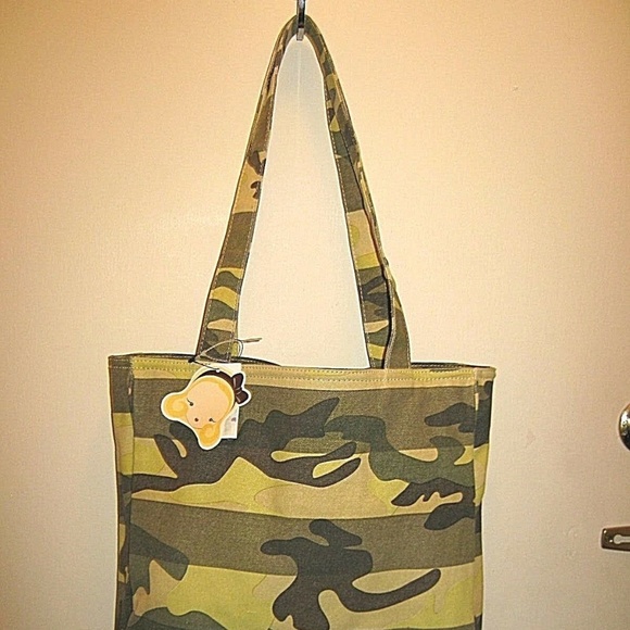Vintage Rare Camouflage Pattern Fashion Canvas Tote Handbag - Picture 4 of 6